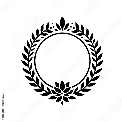 Elegant Floral Wreath Frame in Black and White