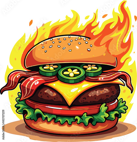 Epic Triple Cheeseburger | Juicy Burger with Melting Cheese and Flames | Ultimate Food Art for Burger Lovers