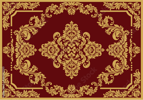 Elegant Red and Gold Damask Floral Pattern