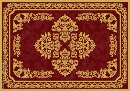 Elegant Red and Gold Damask Floral Pattern