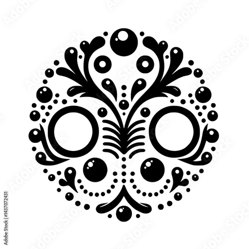 Elegant Black & White Circular Ornament with Pearl-like Accents