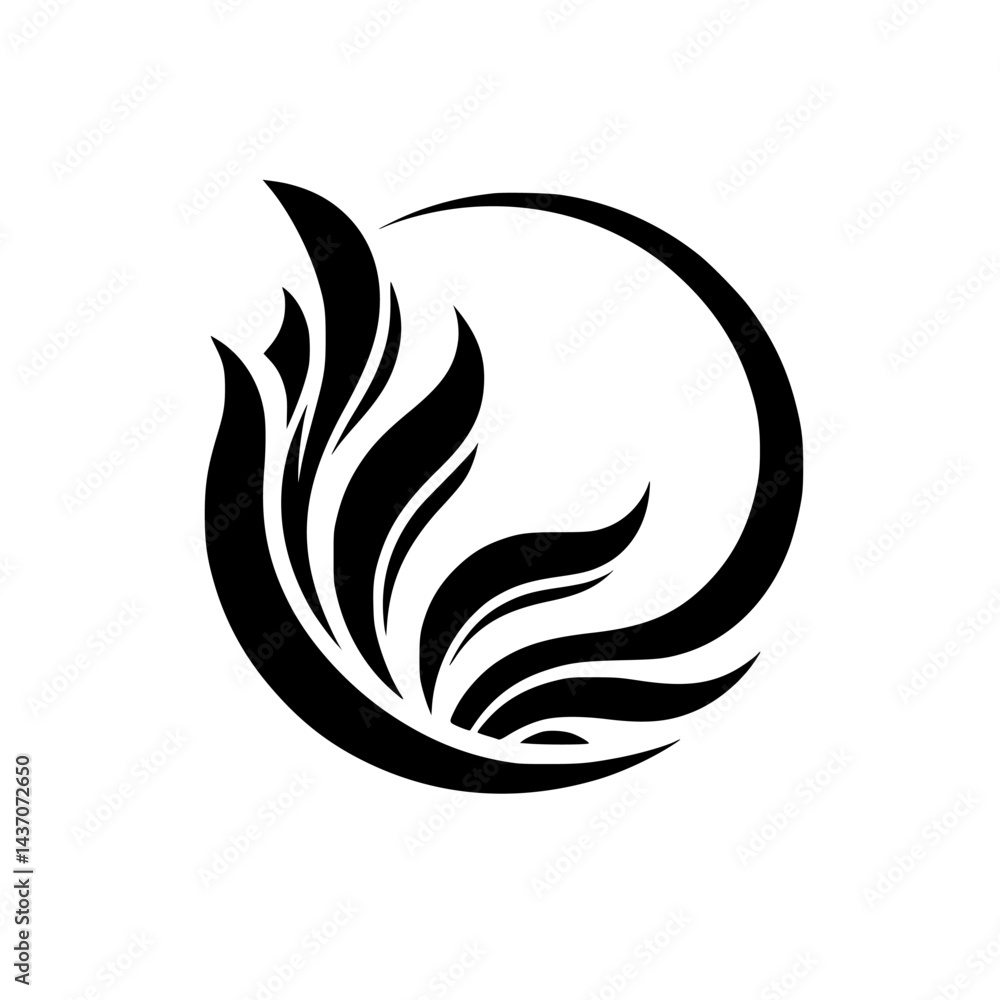 Elegant Black and White Floral Logo, Abstract Design, Minimalist Style Elegant Black and White Floral Logo, Abstract Design, Minimalist Style