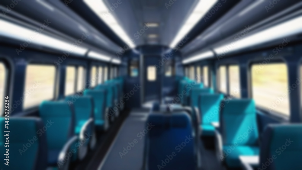 Fototapeta premium blurred train seats, interior inside a passenger train, economy class, with blurred train seats in the background
