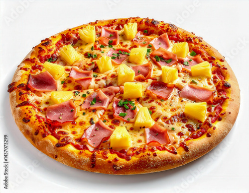 Hawaiian Pizza with Pineapple and Ham, Pizza Hawaiana con Piña y Jamón, Generated Image