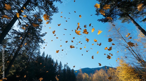 Autumn Leaves Dancing In The Blue Sky