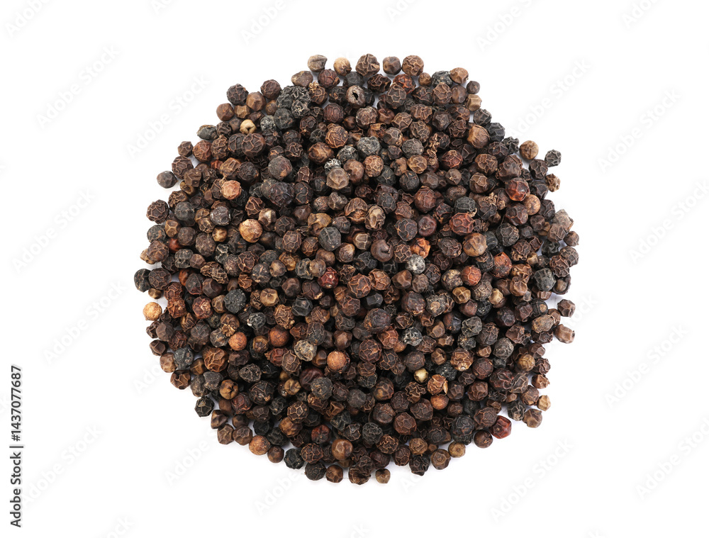 Pile of aromatic peppercorns isolated on white, top view Pile of aromatic peppercorns isolated on white, top view