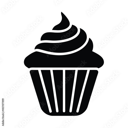 Cupcake Stencil Icon Vector Illustration