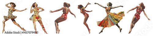 Obraz na płótnie PNG Vintage dancers in colorful dresses, element set on transparent background w salonie