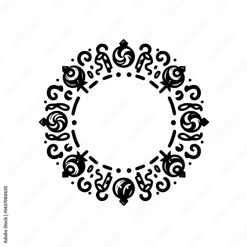 Abstract Black & White Decorative Wreath Frame Abstract Black & White Decorative Wreath Frame