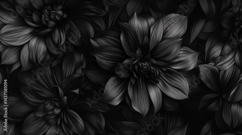 Wallpaper Mural Intricate Black and White Dahlia Pattern on black background Torontodigital.ca