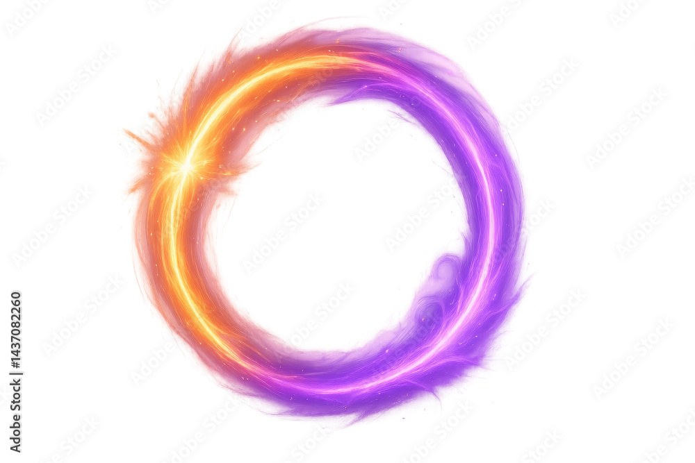 Glowing circular ring with vibrant orange and purple energy swirling around its shape. Glowing circular ring with vibrant orange and purple energy swirling around its shape.