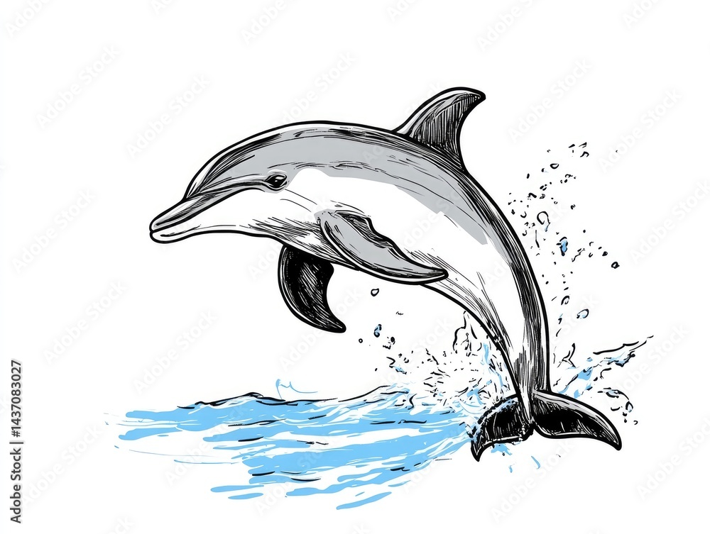 custom made wallpaper toronto digitalDolphin leaping, sketch style, ocean waves