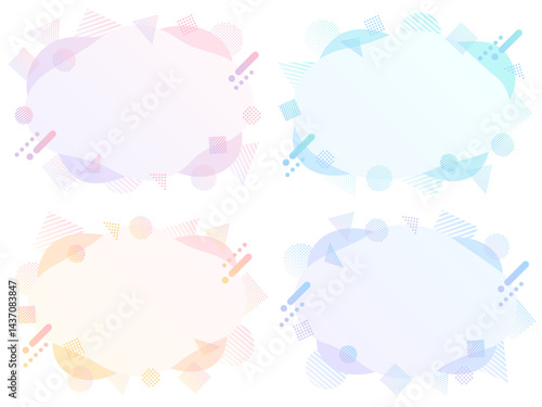 カラフルなグラデーションのドットとストライプ柄の図形の飾りがついた不定形フレームセット