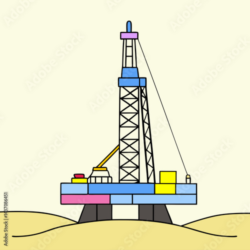 A drill rig drawing vector icon illustration on white background.