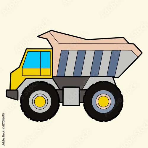 A mining dump truck drawing vector icon illustration on white background.