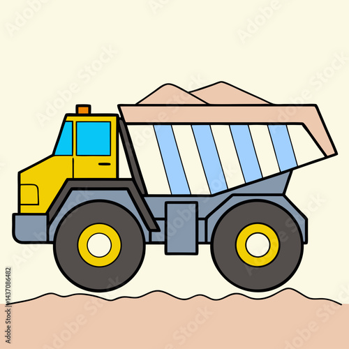 A mining dump truck drawing vector icon illustration on white background.