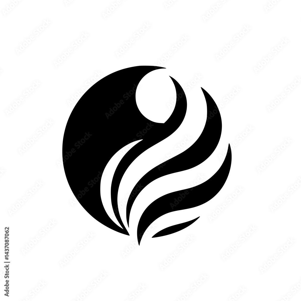 Abstract Black and White Logo Design: Flow, Wave, Circle