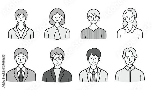 20代・30代・40代の男女のイラスト(ベクター 編集可能 お客様の声 シンプル モノクロ)