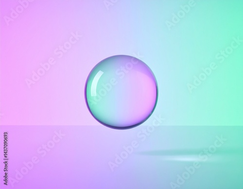 Realistic Floating Glass Sphere on Pastel Gradient Background – Minimalist Dreamy Atmosphere for Creative Design