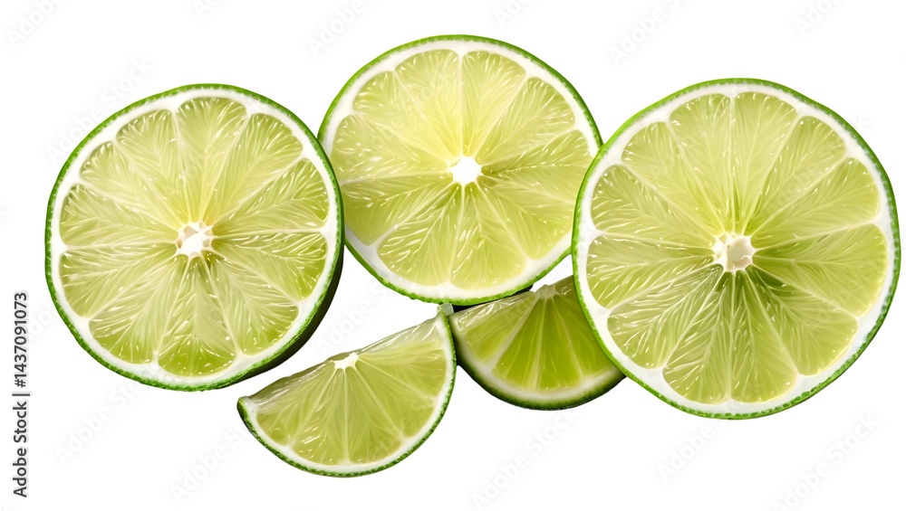 Fresh and Juicy Lime Slices on a White Background for Culinary Use Fresh and Juicy Lime Slices on a White Background for Culinary Use