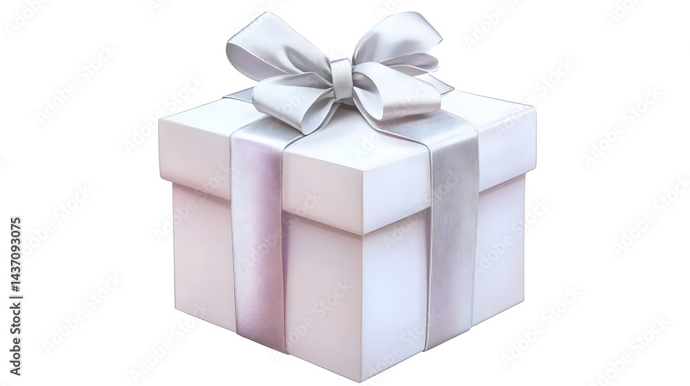 Elegant White Gift Box Adorned with Shimmering Silver Ribbon Elegant White Gift Box Adorned with Shimmering Silver Ribbon