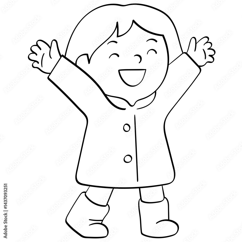 jumping kid in raincoat joyful doodle illustration jumping kid in raincoat joyful doodle illustration