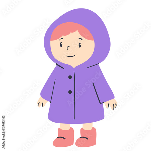 kid in raincoat hood standing still doodle illustration