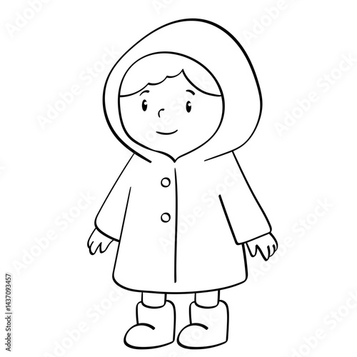 kid in raincoat hood standing still doodle illustration