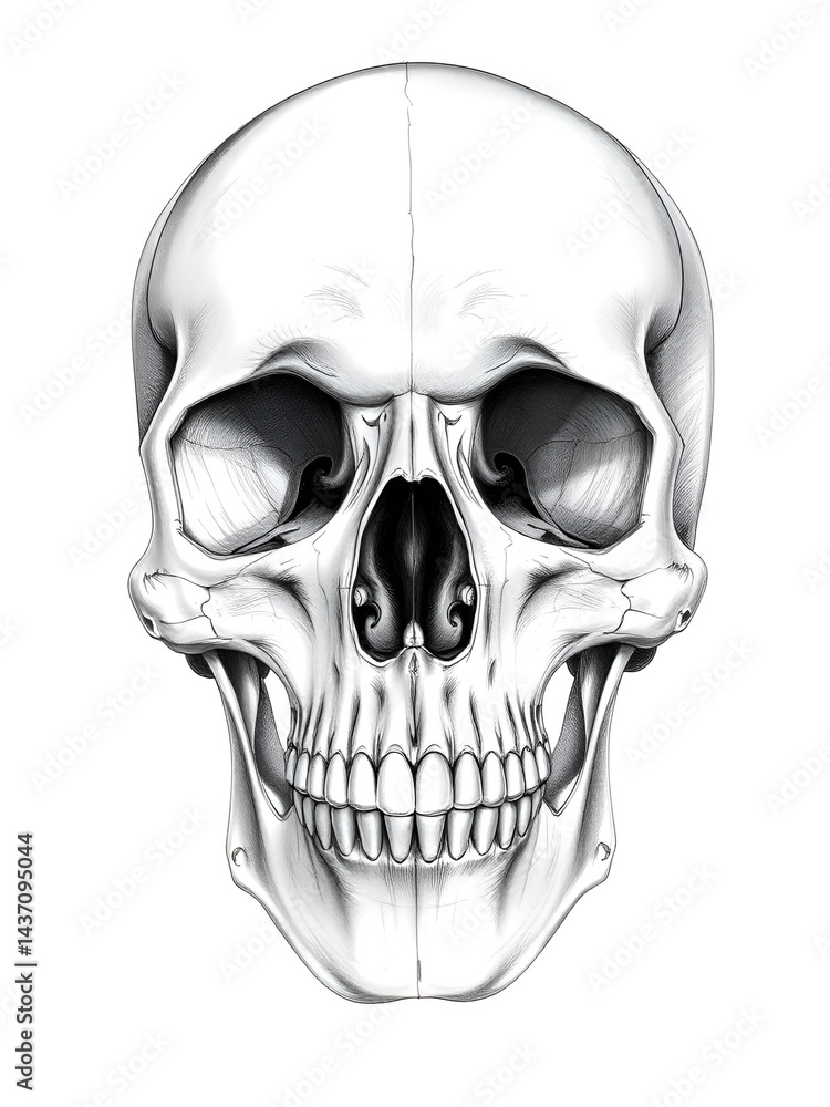 Fototapeta premium Detailed study of a human skull showcasing anatomical features and structure
