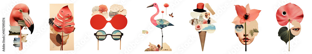 PNG Surreal vintage collage art, element set on transparent background