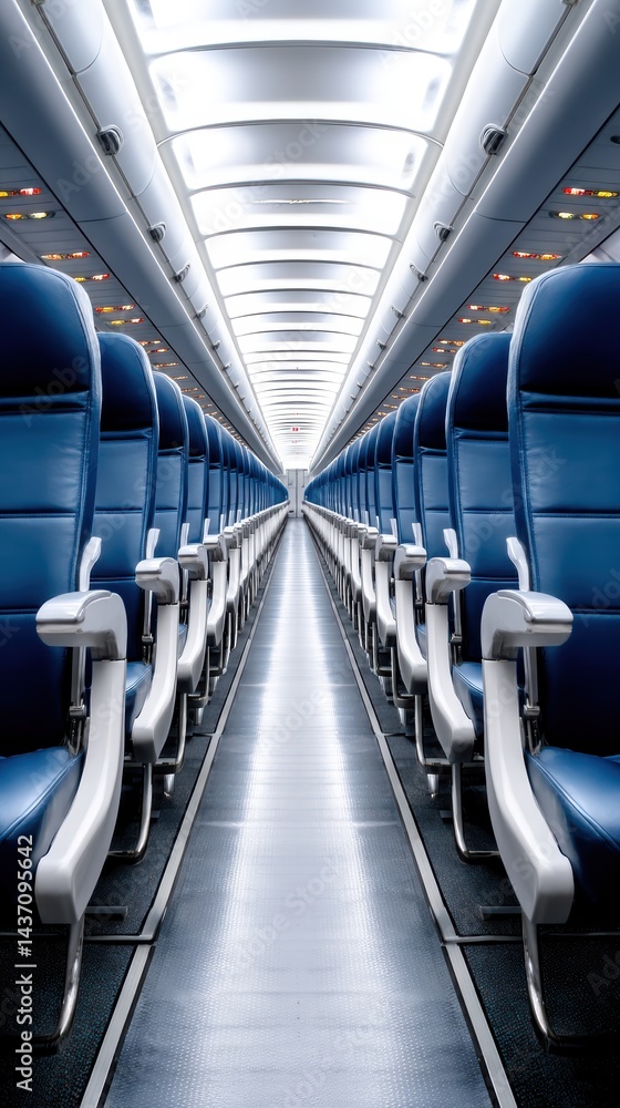 Obraz premium Exploring air travel experience airplane interior high fidelity image aisle perspective vertical view