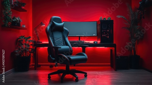 Red-lit gaming setup