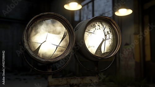 Wallpaper Mural Industrial circular lights broken glass dark room Torontodigital.ca