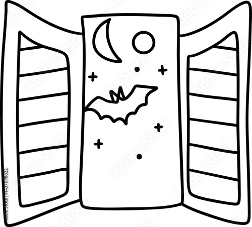 spooky western themed Halloween scene features open door with bat and celestial elements, creating eerie atmosphere