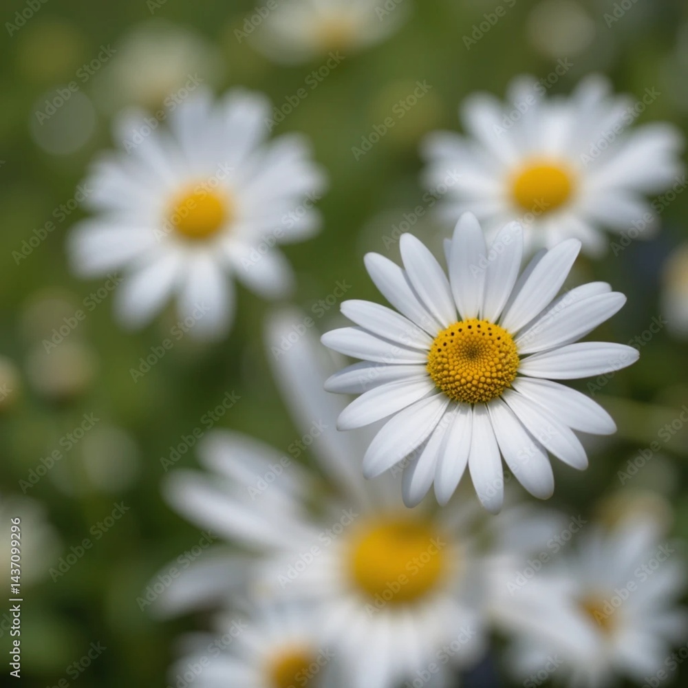 Single daisy in focus with blurry meadow behind Single daisy in focus with blurry meadow behind