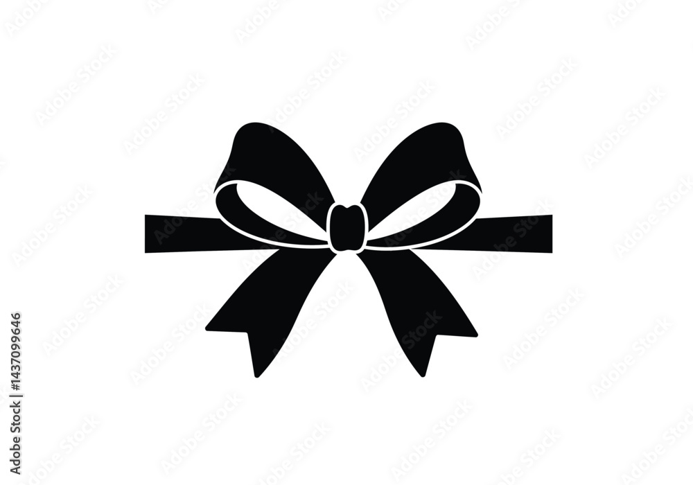 Ribbon bow silhouette. This image shows a black silhouette of a ribbon bow, also known as a decorative knot, often used for wrapping gifts and embellishing items. Vector clipart illustration design. Ribbon bow silhouette. This image shows a black silhouette of a ribbon bow, also known as a decorative knot, often used for wrapping gifts and embellishing items. Vector clipart illustration design.