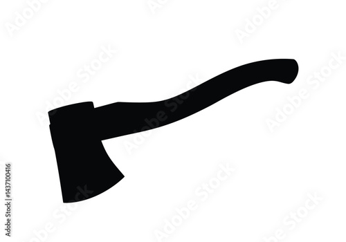 Hatchet silhouette. This image shows a black silhouette of a hatchet, also known as an axe, with a curved handle and a sharp blade. Vector clipart illustration design.