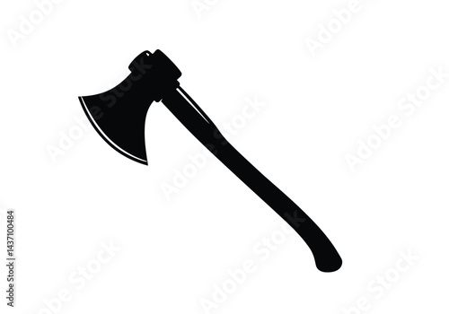 Axe silhouette. This image shows a black silhouette of an axe, also known as a hatchet or battle axe, with a sharp blade and a sturdy handle. Vector clipart illustration design.