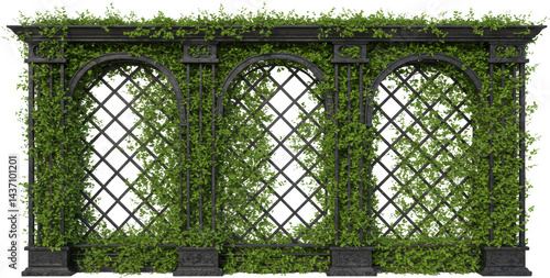 Obraz na płótnie Ornate Garden Trellis with Lush Green Vines Stone Archway Vintage Design