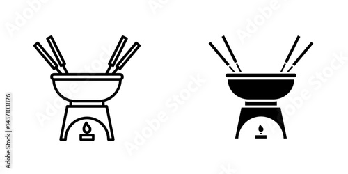 Fondue pot flat simple vector icons illustration set.