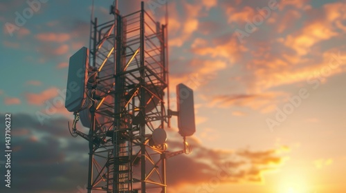 5G towers, fifth generation mobile communications, Wi-Fi and telecommunications antenna. 5G standard, signal transmission technologies, high-speed mobile Internet