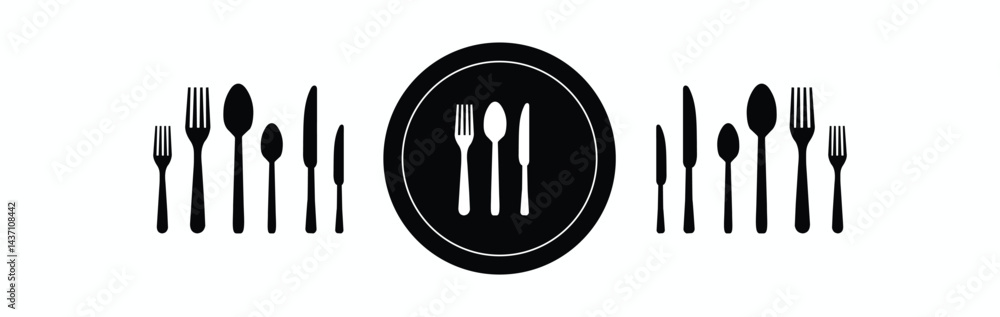 Plate, fork and knife for apps and websites. Dinner service - stock vector. Plate, fork and knife for apps and websites. Dinner service - stock vector.