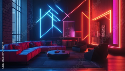 Neon Loft Apartment: Cyberpunk Interior Design