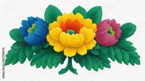 Dreamy Folkloric Floral Bouquet  Yellow  Blue  Purple Flowers