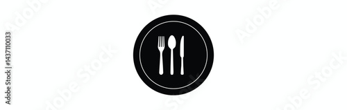 Plate, fork and knife for apps and websites. Dinner service - stock vector.