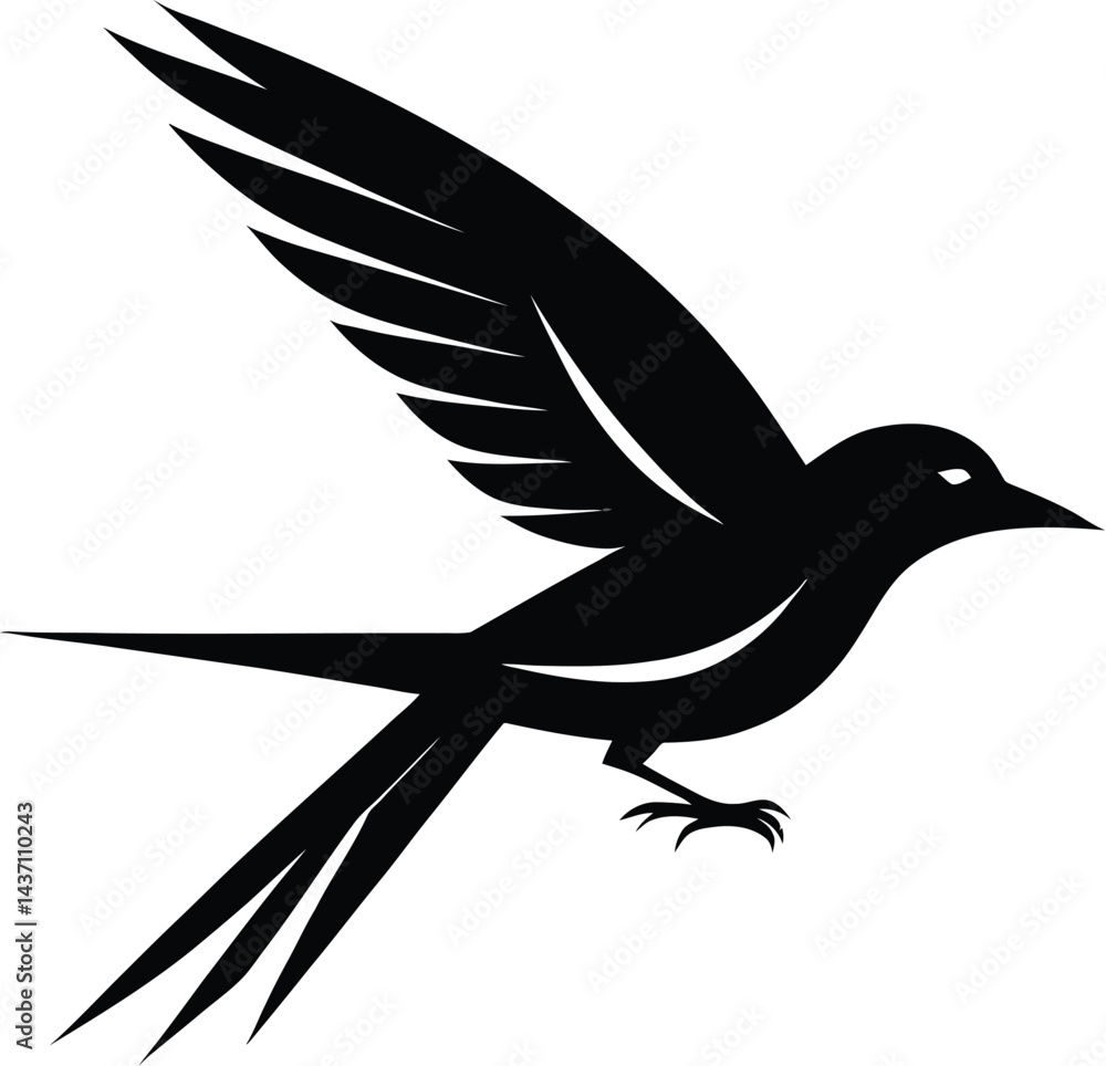 Fototapeta premium Stylized Flying Bird Logo - Minimalist Black Silhouette in Modern Geometric Design
