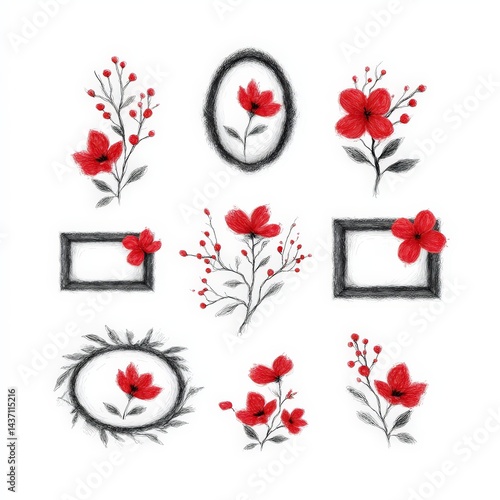 Elegant Red Flowers   Frames  Wedding Invitation Design Elements