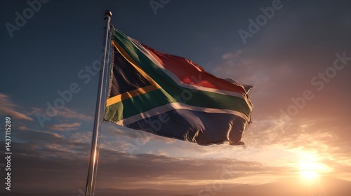 South African flag waving proudly at sunset