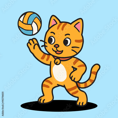 vector cartoon of cute chibi orange cat sport mascot volleyball