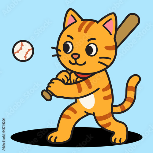 vector cartoon of cute chibi orange cat sport mascot baseball